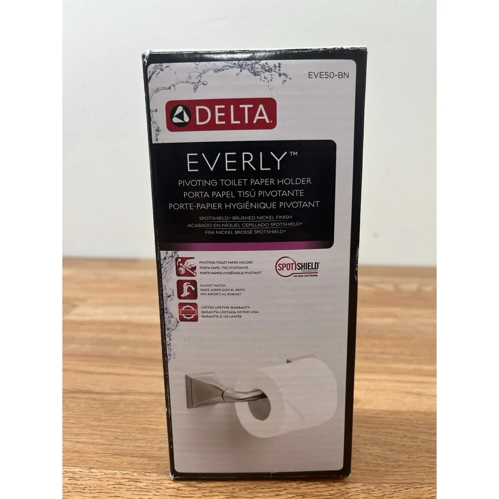 Delta Everly Wall Mount Pivot Arm Toilet Paper Holder Brushed‎ Nickel NEW
